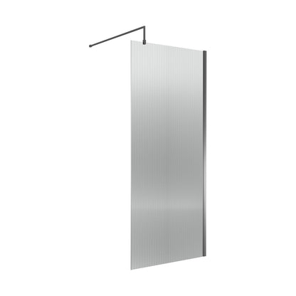 Nuie Fluted Wetroom Screen - 1850x900mm - Brushed Pewter Contemporary Aluminium 1850x900x1000mm - JJ Building Materials