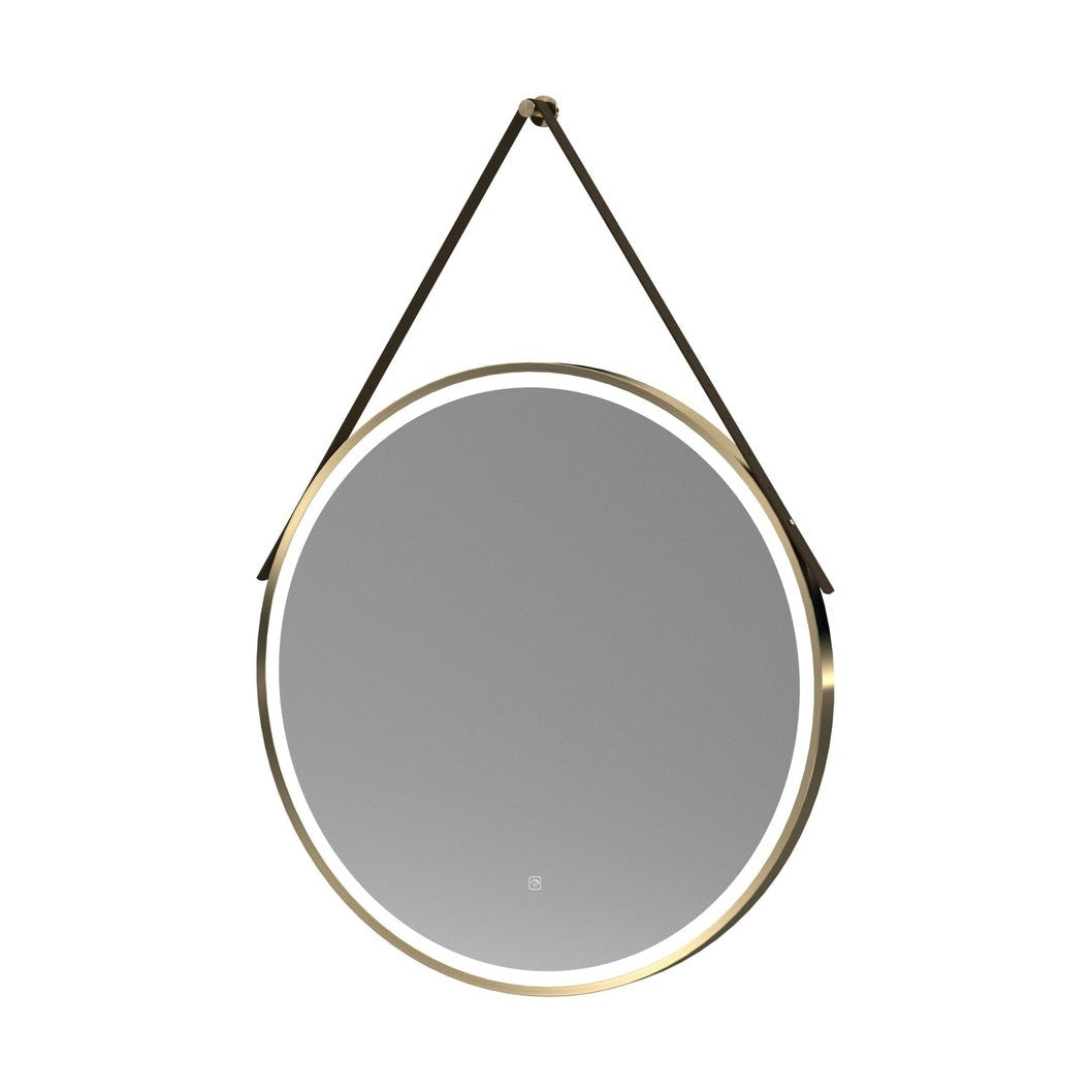 Nuie Framed Led Touch Sensor Mirrors 800mm Round Illuminated Mirror Contemporary Brushed Brass Aluminium 800x800x40mm - JJ Building Materials