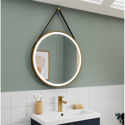 Nuie Framed Led Touch Sensor Mirrors 800mm Round Illuminated Mirror Contemporary Brushed Brass Aluminium 800x800x40mm - JJ Building Materials