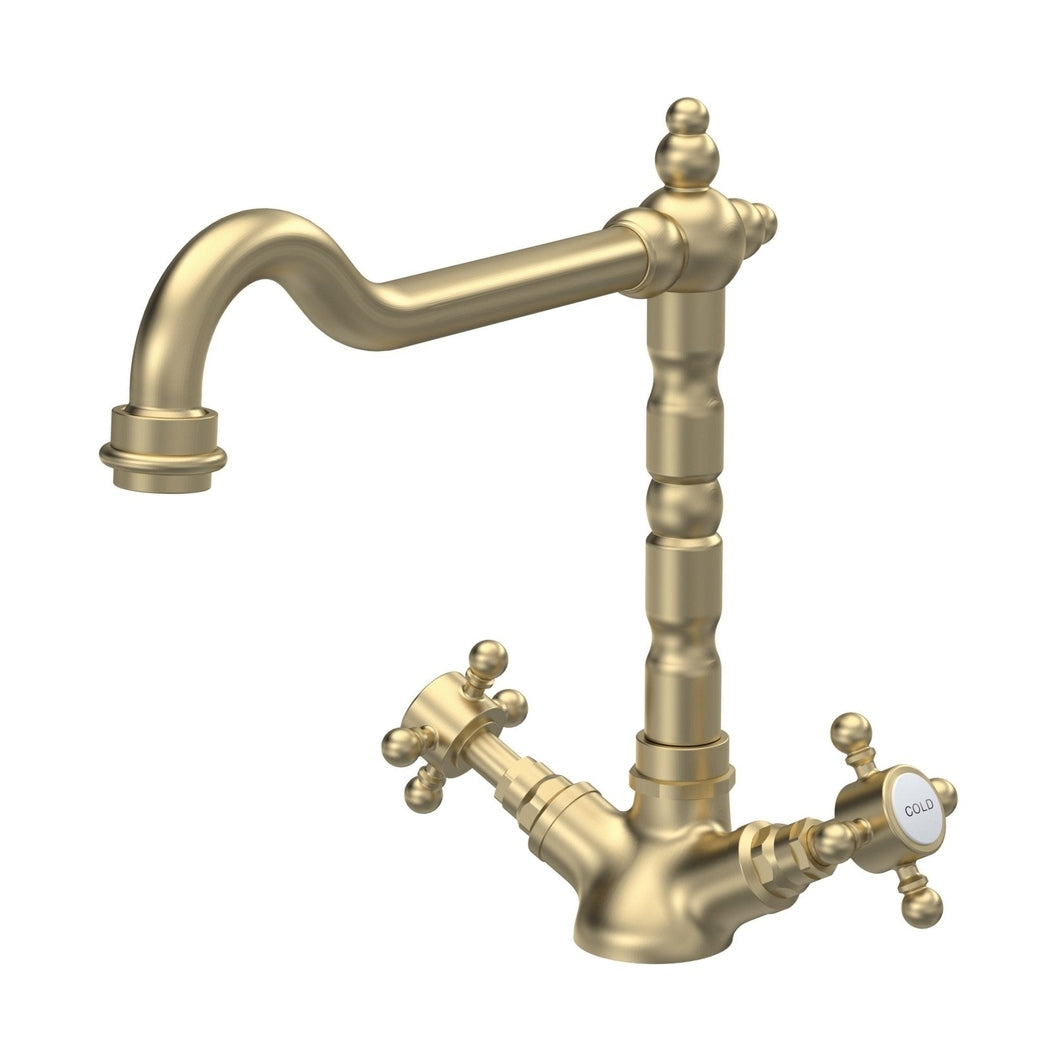 Nuie French Classic Mono Sink Mixer Traditional Brushed Brass Brass 240x190x230mm - JJ Building Materials
