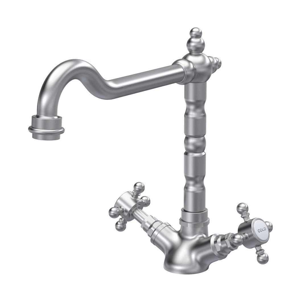 Nuie French Classic Mono Sink Mixer Traditional Brushed Nickel Brass 240x190x230mm - JJ Building Materials