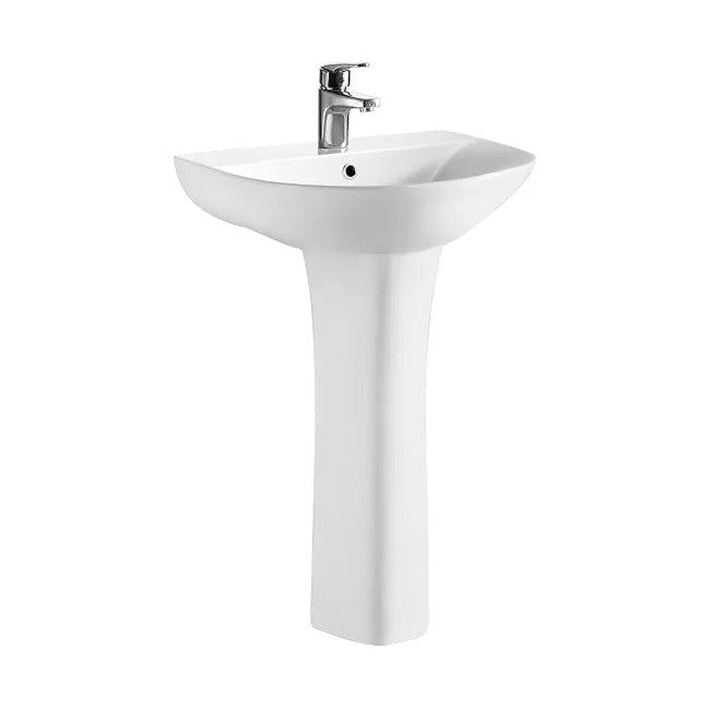 Nuie Freya 560mm Basin & Pedestal Contemporary White Vitreous China 825x550x460mm - JJ Building Materials