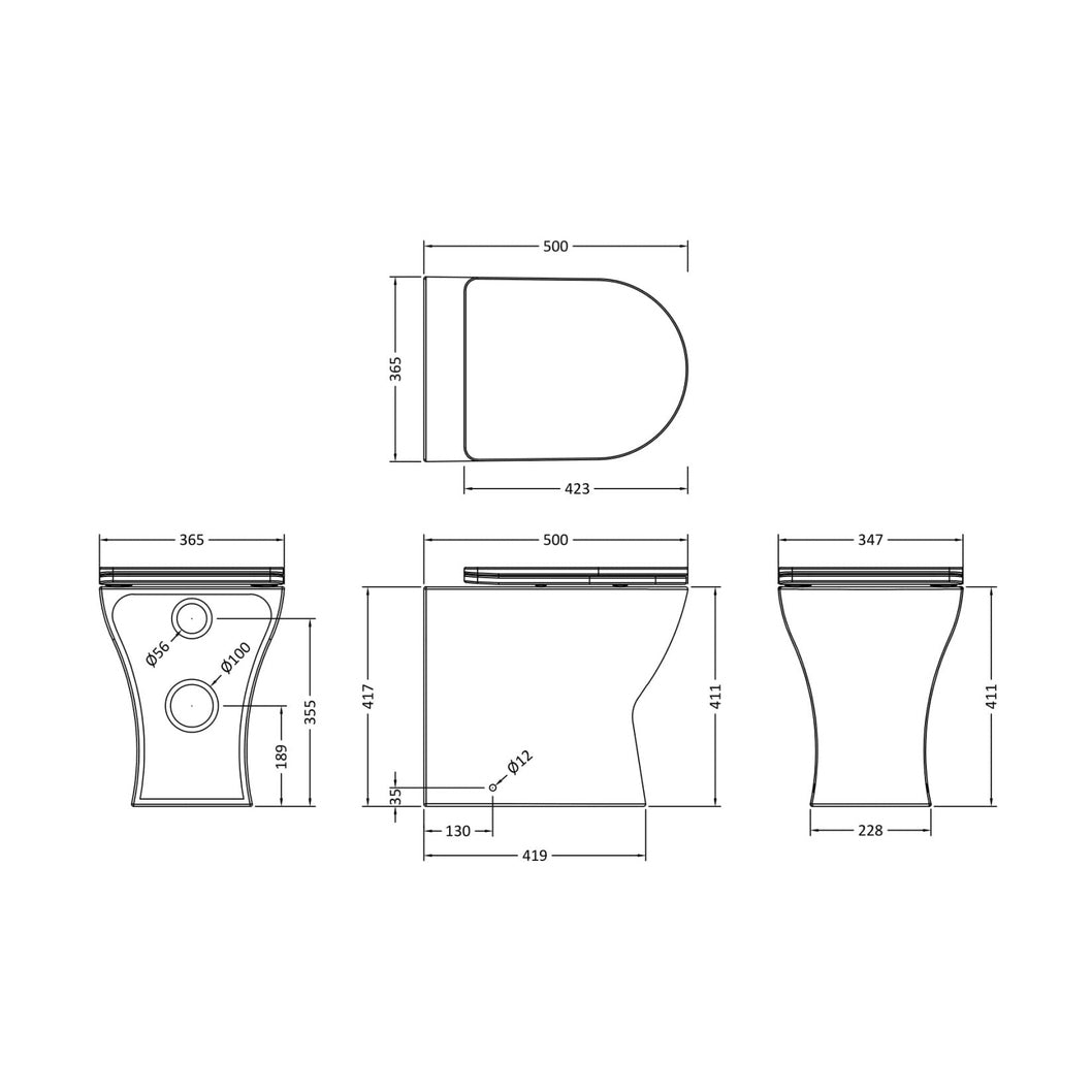 Nuie Freya Back To Wall Pan & Soft Close Seat Contemporary White Vitreous China 417x365x500mm - JJ Building Materials