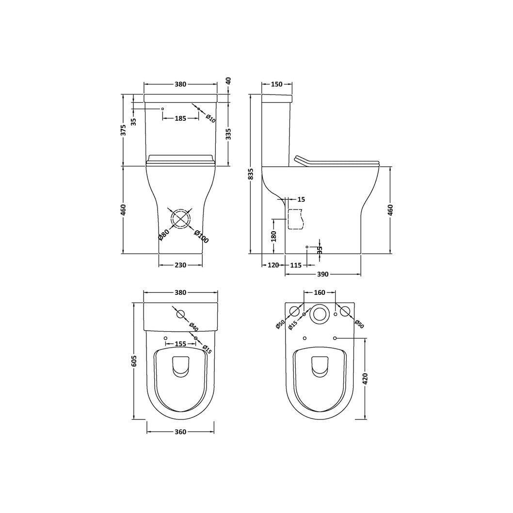 Nuie Freya Comfort Height Rimless Pan, Cistern & Seat Contemporary White Vitreous China 845x380x605mm - JJ Building Materials