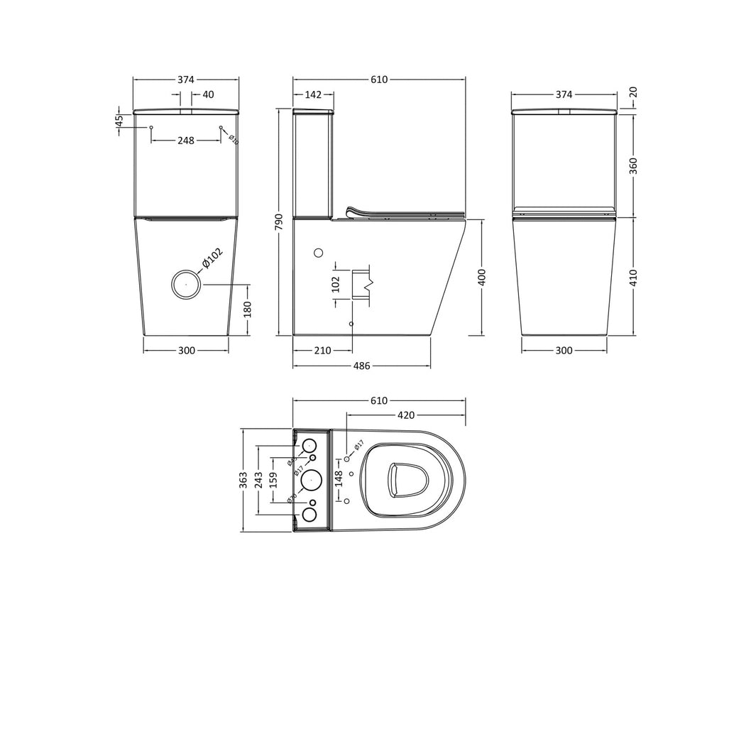Nuie Freya Pan, Cistern & Seat Contemporary White Vitreous China 790x374x610mm - JJ Building Materials