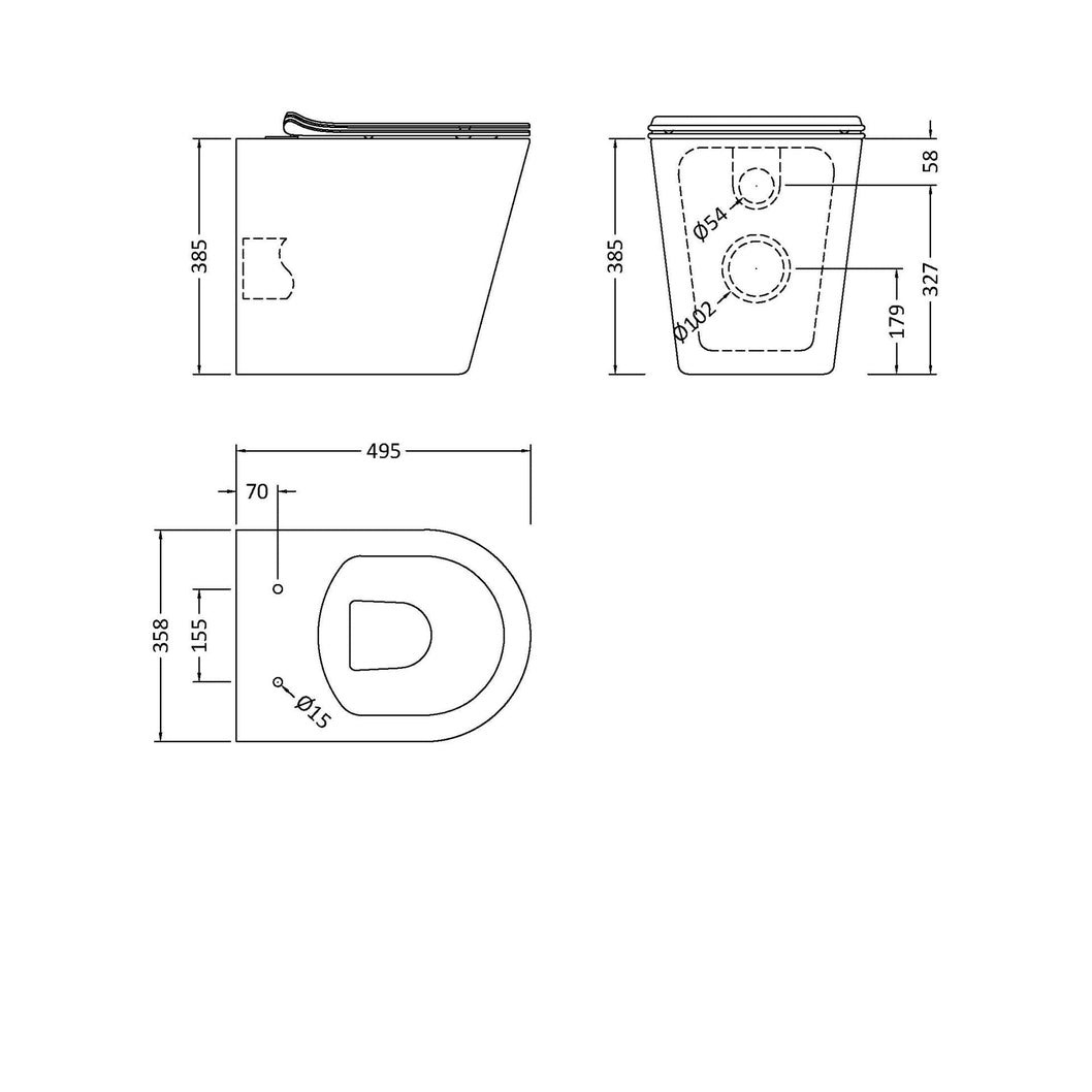 Nuie Freya Round Rimless Btw Pan & Soft Close Seat Contemporary White Vitreous China 417x365x500mm - JJ Building Materials