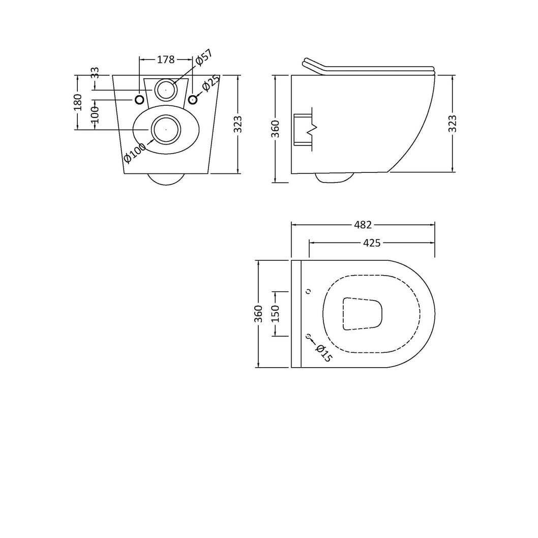 Nuie Freya Wall Hung Pan & Soft Close Seat Contemporary White Vitreous China 323x360x482mm - JJ Building Materials
