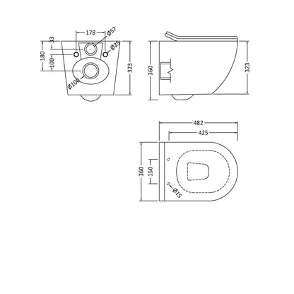 Nuie Freya Wall Hung Pan & Soft Close Seat Contemporary White Vitreous China 323x360x482mm - JJ Building Materials