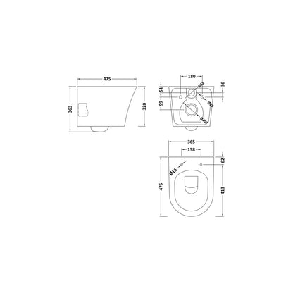 Nuie Freya Wall Hung Pan & Soft Close Seat Contemporary White Vitreous China 363x365x475mm - JJ Building Materials