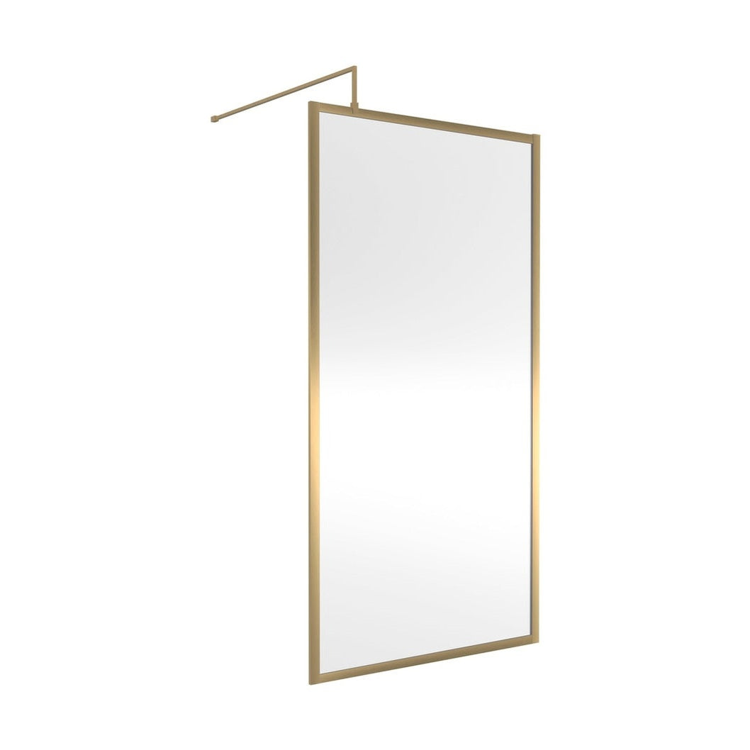 Nuie Full Outer Frame Wetroom Screen 1850x1000x8mm Contemporary Brushed Brass Aluminium 1850x1000x13mm - JJ Building Materials