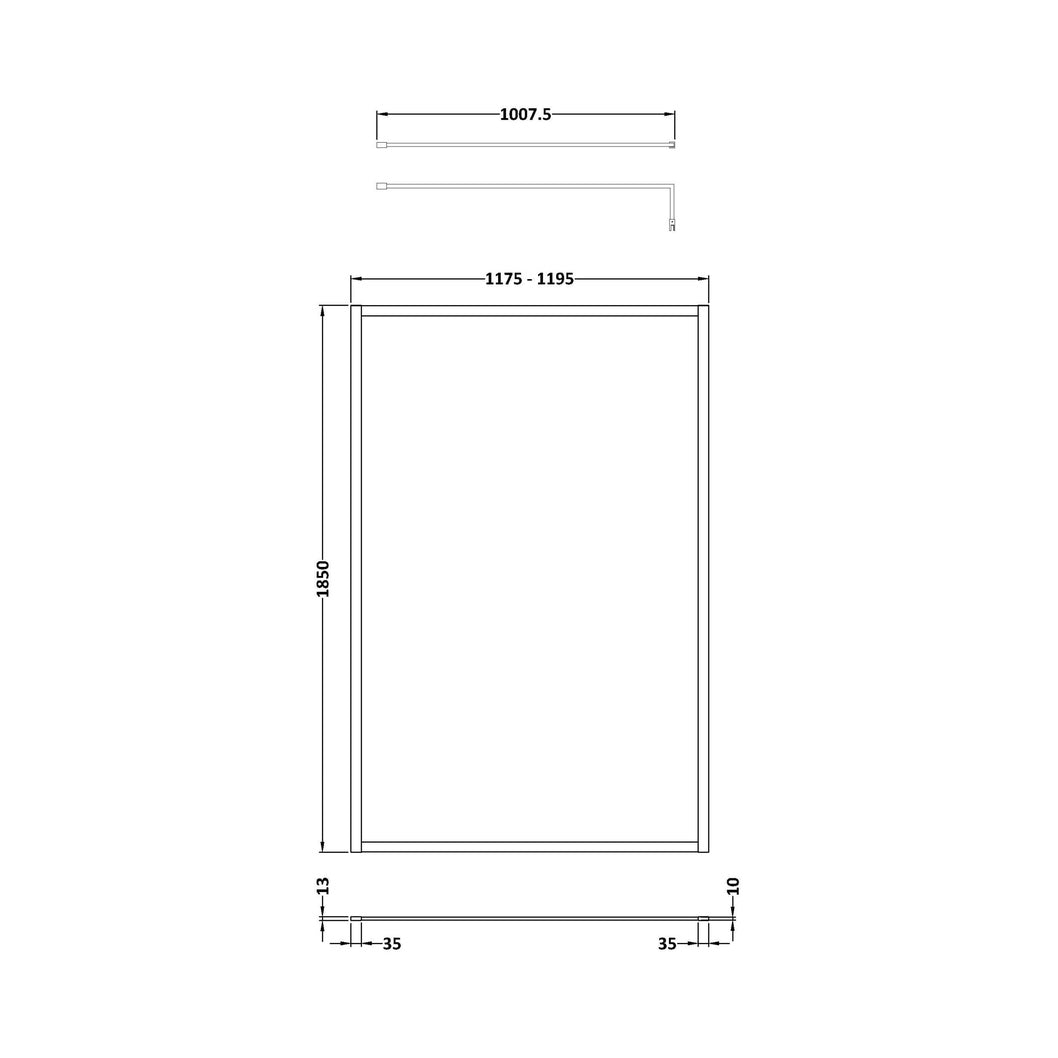 Nuie Full Outer Frame Wetroom Screen 1850x1200x8mm Contemporary Matt Black Aluminium 1850x1200x13mm - JJ Building Materials