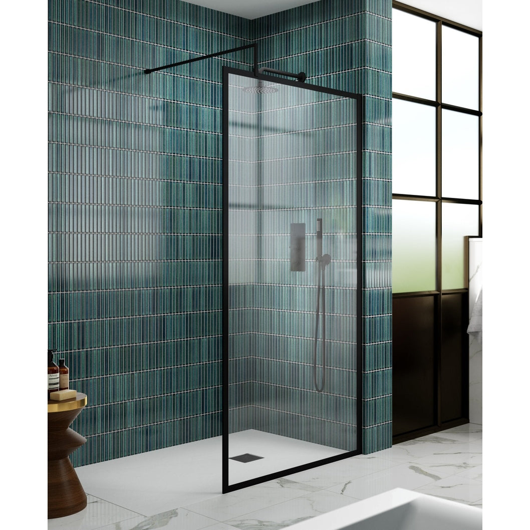 Nuie Full Outer Frame Wetroom Screen 1850x1200x8mm Contemporary Matt Black Aluminium 1850x1200x13mm - JJ Building Materials