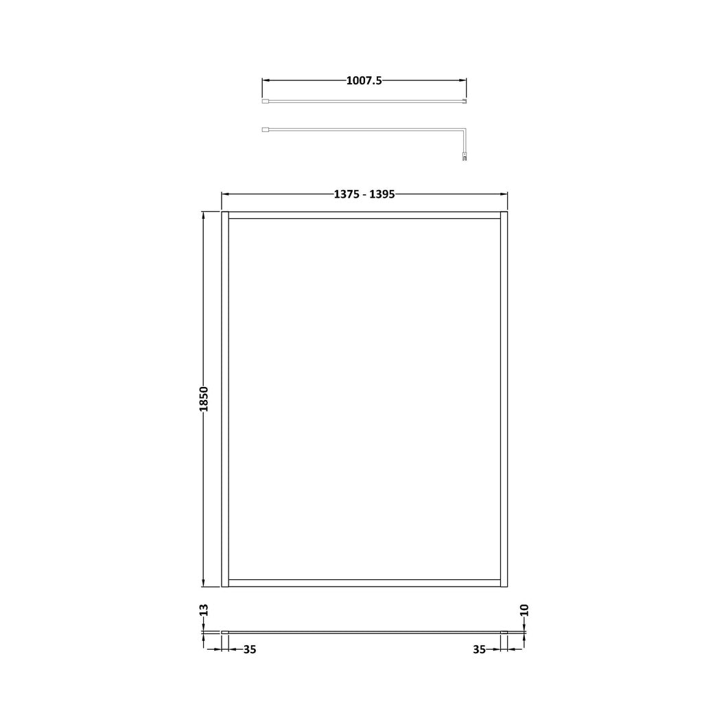 Nuie Full Outer Frame Wetroom Screen 1850x1400x8mm Contemporary Brushed Brass Aluminium 1850x1400x13mm - JJ Building Materials