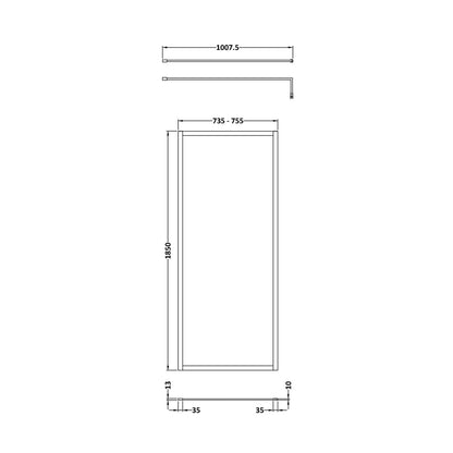 Nuie Full Outer Frame Wetroom Screen 1850x760x8mm Contemporary Matt Black Aluminium 1850x760x13mm - JJ Building Materials