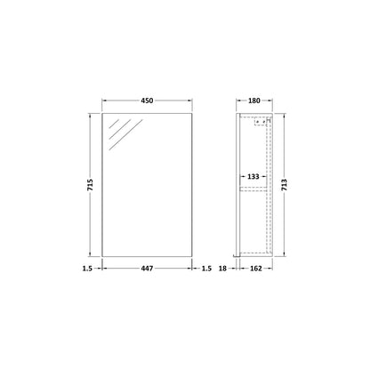 Nuie Fusion 450mm Mirror Cabinet Contemporary Charcoal Black MFC Textured Woodgrain 715x450x182mm - JJ Building Materials