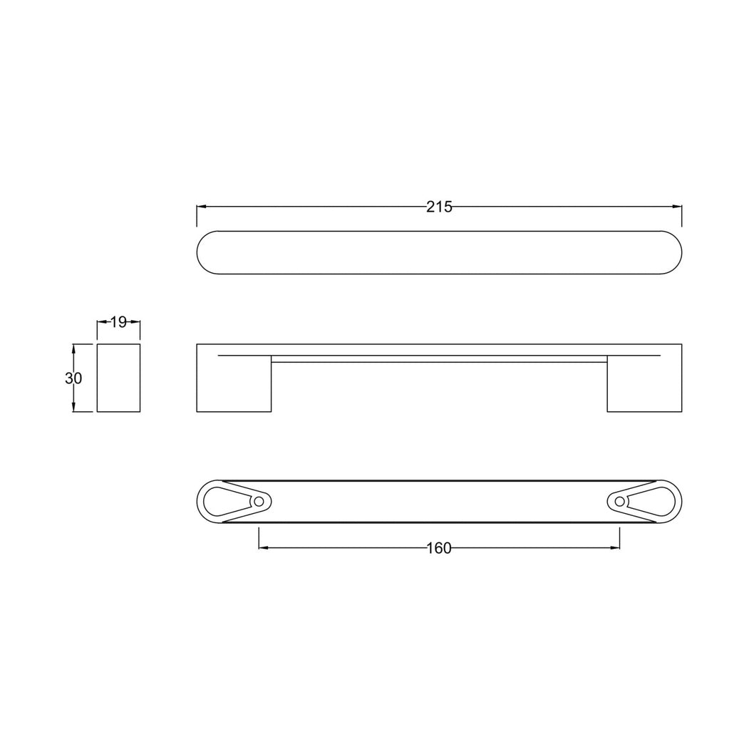 Nuie Handles Chrome Rounded Handle Contemporary Brass 30x215x20mm - JJ Building Materials