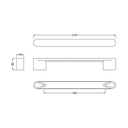 Nuie Handles Chrome Rounded Handle Contemporary Brass 30x215x20mm - JJ Building Materials