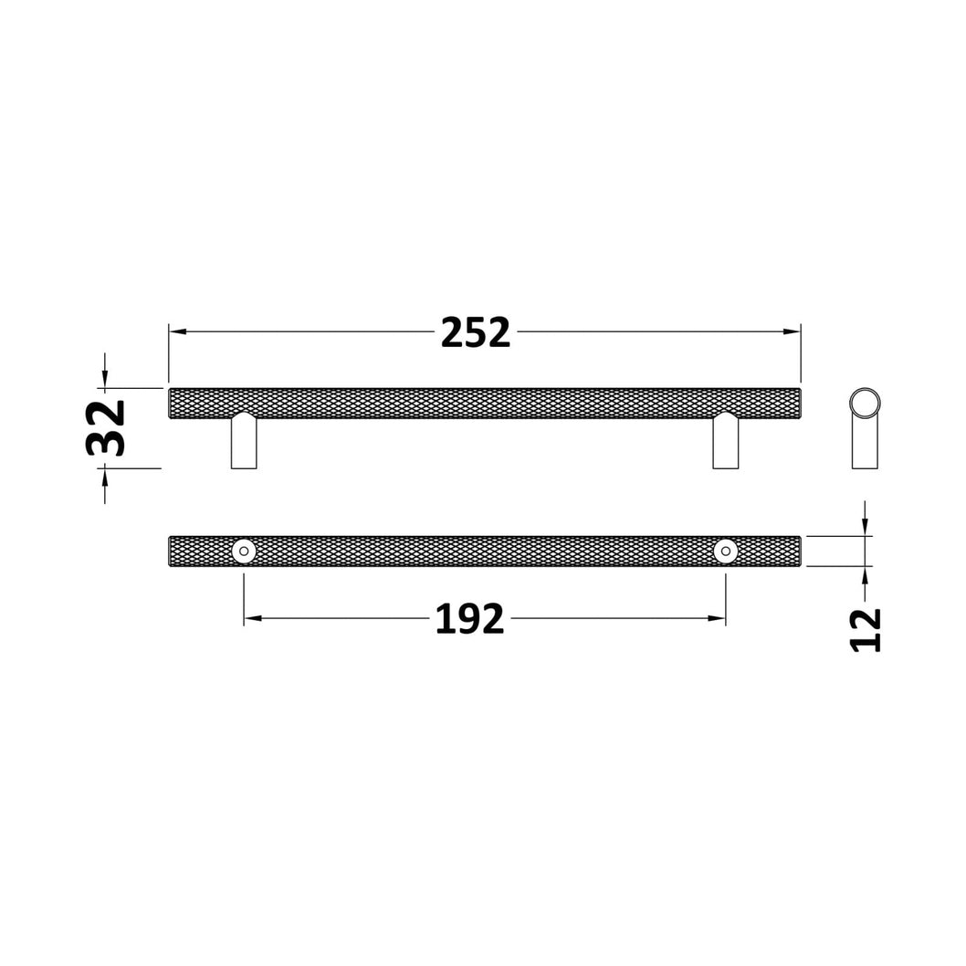 Nuie Handles Knurled Bar Handle 192mm Contemporary Chrome Brass 252x12x32mm - JJ Building Materials