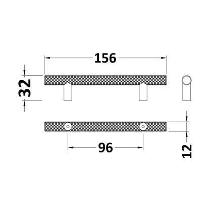 Nuie Handles Knurled Bar Handle 96mm Contemporary Black Brass 156x12x32mm - JJ Building Materials