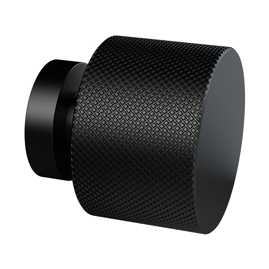 Nuie Handles Knurled Round Knob Contemporary Black Aluminium 30x30x30mm - JJ Building Materials