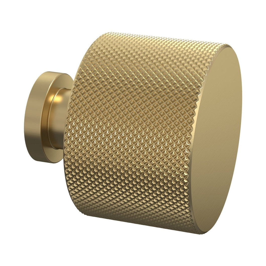 Nuie Handles Knurled Round Knob Contemporary Brushed Brass Aluminium 30x30x30mm - JJ Building Materials