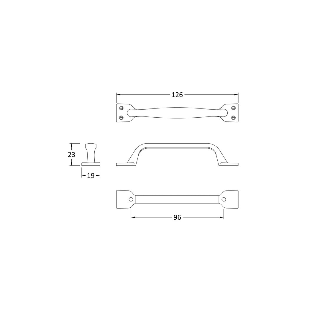 Nuie Handles Strap Handle 96mm Contemporary Satin Nickel Brass 126x19x23mm - JJ Building Materials