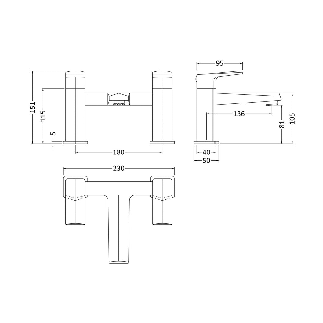 Nuie Hardy Bath Filler Contemporary Chrome Brass 151x230x175mm - JJ Building Materials