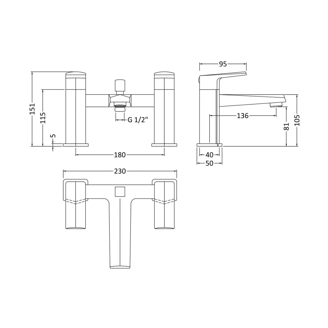 Nuie Hardy Bath Shower Mixer Contemporary Chrome Brass,brass ABS 151x230x151mm - JJ Building Materials