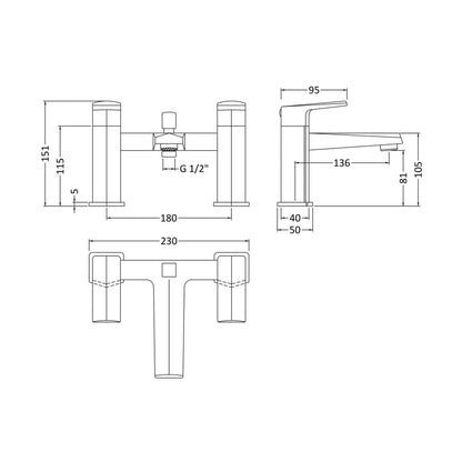 Nuie Hardy Bath Shower Mixer Contemporary Chrome Brass,brass ABS 151x230x151mm - JJ Building Materials