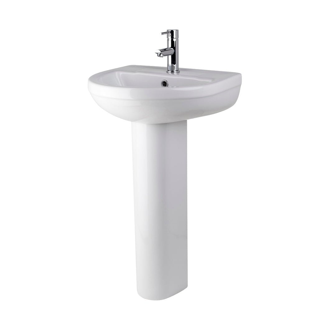 Nuie Harmony 500mm Basin & Pedestal Contemporary White Vitreous China 823x500x416mm - JJ Building Materials
