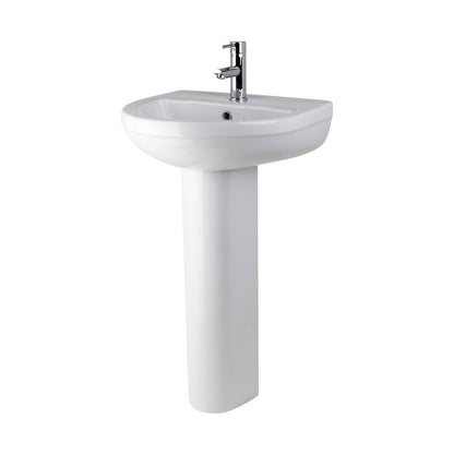 Nuie Harmony 500mm Basin & Pedestal Contemporary White Vitreous China 823x500x416mm - JJ Building Materials