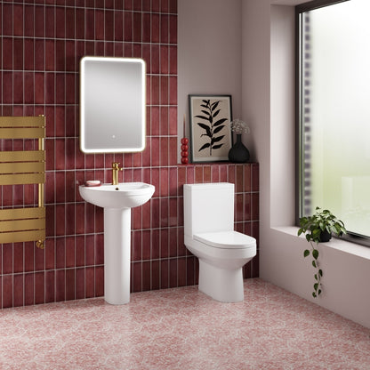 Nuie Harmony 500mm Basin & Pedestal Contemporary White Vitreous China 823x500x416mm - JJ Building Materials