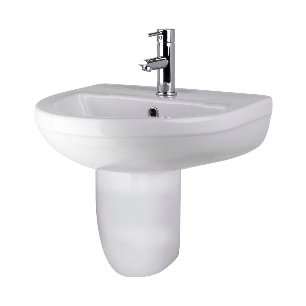 Nuie Harmony 500mm Basin & Semi Pedestal Contemporary White Vitreous China 466x500x416mm - JJ Building Materials