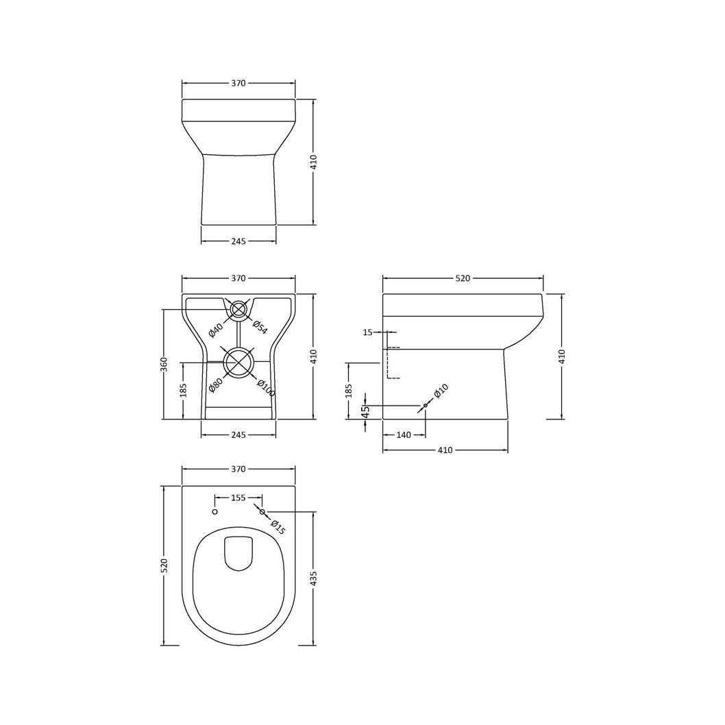 Nuie Harmony Back To Wall Pan Contemporary White Vitreous China 410x370x520mm - JJ Building Materials