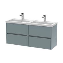Nuie Havana 1200mm Wall Hung 4 Drawer Unit & Double Basin Contemporary Coastal Grey MFC Smooth Matt 579x1205x385mm - HAV2304C - JJ Building Materials