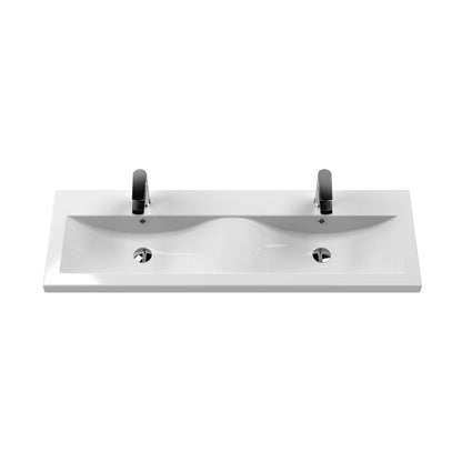 Nuie Havana 1200mm Wall Hung 4 Drawer Unit & Double Basin Contemporary Coastal Grey MFC Smooth Matt 579x1205x385mm - HAV2304F - JJ Building Materials