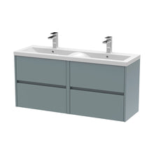 Nuie Havana 1200mm Wall Hung 4 Drawer Unit & Double Basin Contemporary Coastal Grey MFC Smooth Matt 579x1205x385mm - HAV2304F - JJ Building Materials