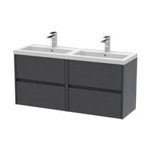 Nuie Havana 1200mm Wall Hung 4 Drawer Unit & Double Basin Contemporary Graphite Grey Woodgrain MFC Textured Woodgrain 579x1205x385mm - HAV2204C - JJ Building Materials