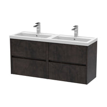 Nuie Havana 1200mm Wall Hung 4 Drawer Unit & Double Basin Contemporary Metallic Slate MFC Textured Matt 579x1205x385mm - HAV2604C - JJ Building Materials