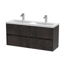 Nuie Havana 1200mm Wall Hung 4 Drawer Unit & Double Basin Contemporary Metallic Slate MFC Textured Matt 579x1205x385mm - HAV2604F - JJ Building Materials