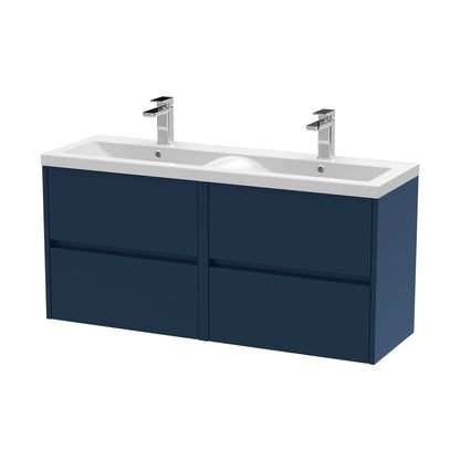 Nuie Havana 1200mm Wall Hung 4-drawer Unit & Double Basin Contemporary Midnight Blue MFC Painted Matt 579x1205x385mm - HAV2904F - JJ Building Materials