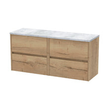 Nuie Havana 1200mm Wall Hung 4-drawer Unit & Laminate Worktop Contemporary Autumn Oak MFC Textured Woodgrain 561x1205x390mm - HAV804LBG2 - JJ Building Materials