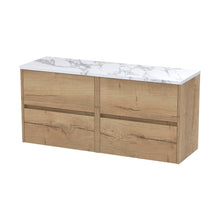 Nuie Havana 1200mm Wall Hung 4-drawer Unit & Laminate Worktop Contemporary Autumn Oak MFC Textured Woodgrain 561x1205x390mm - HAV804LCM2 - JJ Building Materials