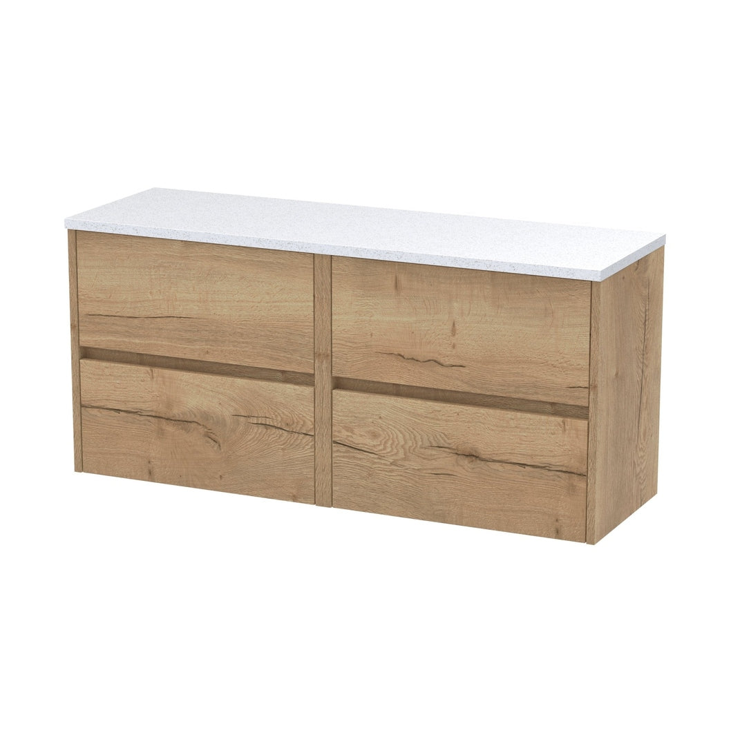 Nuie Havana 1200mm Wall Hung 4-drawer Unit & Laminate Worktop Contemporary Autumn Oak MFC Textured Woodgrain 561x1205x390mm - HAV804LSW2 - JJ Building Materials
