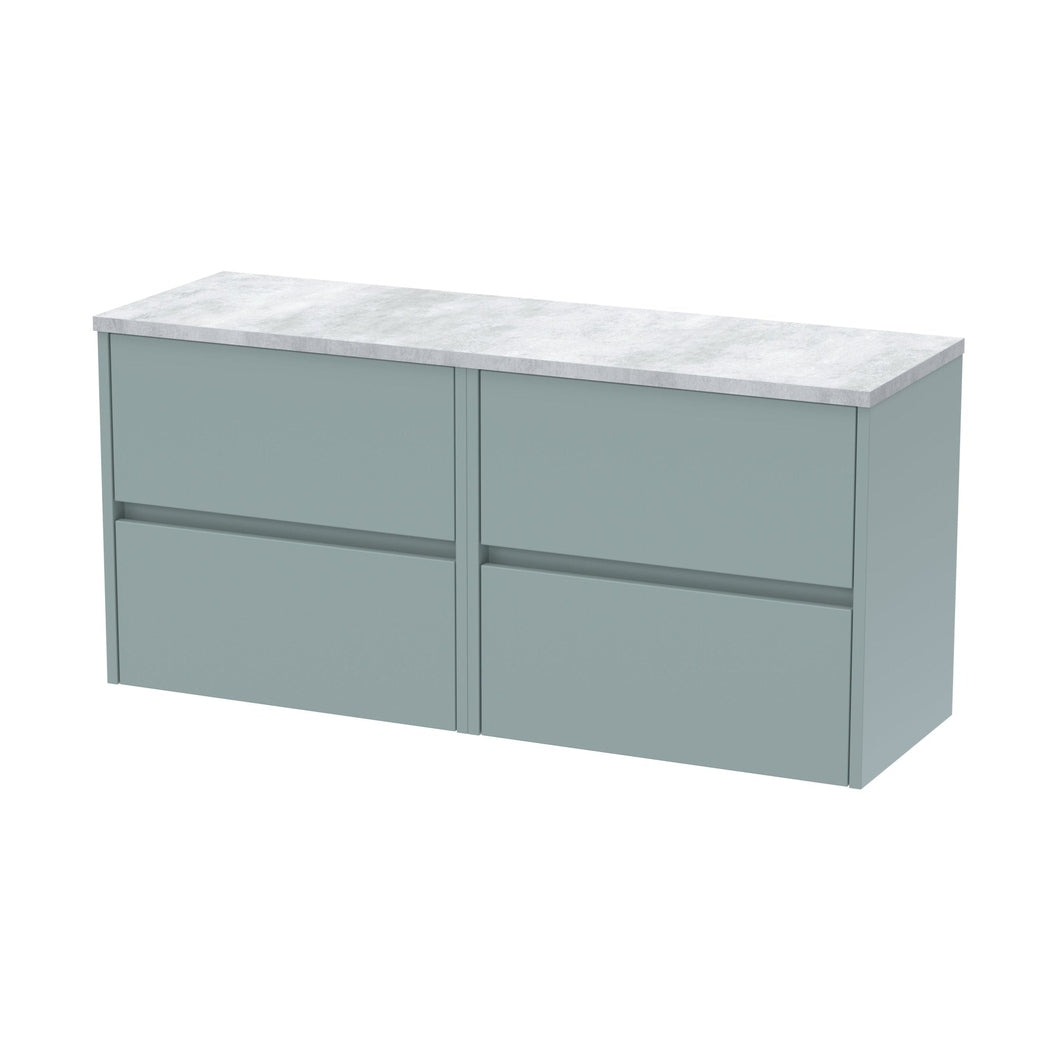 Nuie Havana 1200mm Wall Hung 4-drawer Unit & Laminate Worktop Contemporary Coastal Grey MFC Smooth Matt 561x1205x390mm - HAV2304LBG2 - JJ Building Materials
