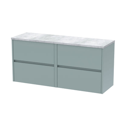 Nuie Havana 1200mm Wall Hung 4-drawer Unit & Laminate Worktop Contemporary Coastal Grey MFC Smooth Matt 561x1205x390mm - HAV2304LBG2 - JJ Building Materials