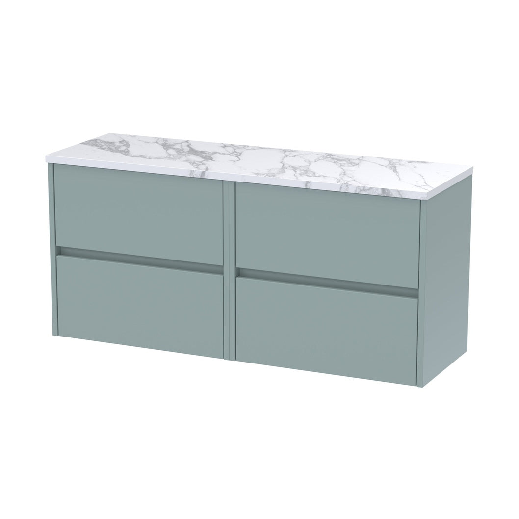 Nuie Havana 1200mm Wall Hung 4-drawer Unit & Laminate Worktop Contemporary Coastal Grey MFC Smooth Matt 561x1205x390mm - HAV2304LCM2 - JJ Building Materials