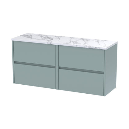 Nuie Havana 1200mm Wall Hung 4-drawer Unit & Laminate Worktop Contemporary Coastal Grey MFC Smooth Matt 561x1205x390mm - HAV2304LCM2 - JJ Building Materials