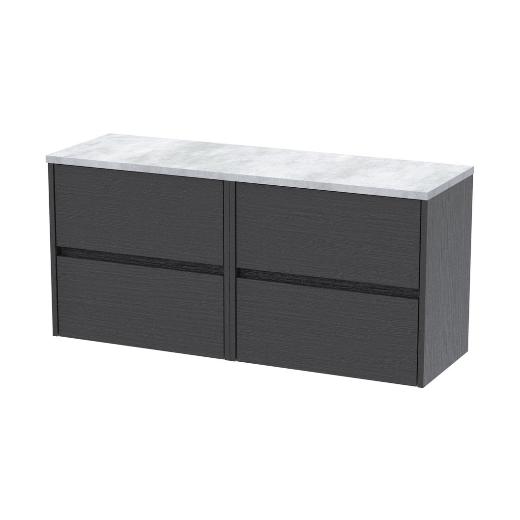 Nuie Havana 1200mm Wall Hung 4-drawer Unit & Laminate Worktop Contemporary Graphite Grey Woodgrain MFC Textured Woodgrain 561x1205x390mm - HAV2204LBG2 - JJ Building Materials