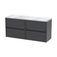Nuie Havana 1200mm Wall Hung 4-drawer Unit & Laminate Worktop Contemporary Graphite Grey Woodgrain MFC Textured Woodgrain 561x1205x390mm - HAV2204LBG2 - JJ Building Materials